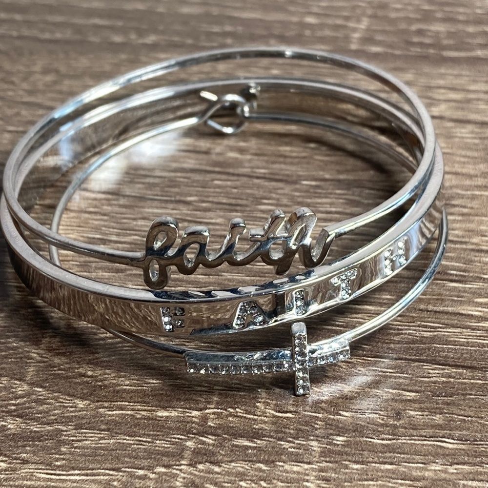 Bundle of 3 Silver Faith & Cross Bracelets
